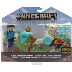 Mattel - Minecraft Mini Figure Playset - STEVE AND ARMORED HORSE (Includes 2 Figures & More) HDV39