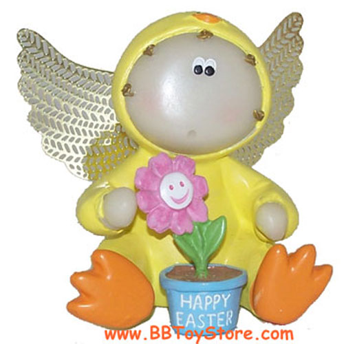 Russ Angel Cheeks Figurine - ANGEL DUCK ( Happy Easter w/ Flower )