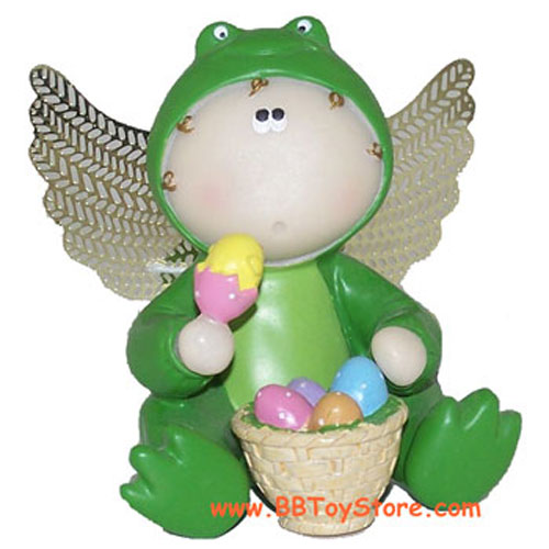 Russ Angel Cheeks Figurine - ANGEL FROG ( w/ Basket of Eggs )