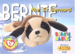 TY Beanie Babies BBOC Card - Series 1 Common - BERNIE The Dog