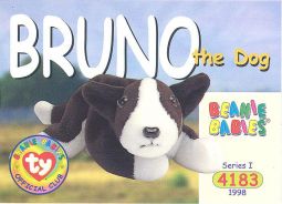 TY Beanie Babies BBOC Card - Series 1 Common - BRUNO the Dog