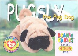 TY Beanie Babies BBOC Card - Series 1 Common - PUGSLY the Pug Dog