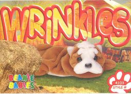 TY Beanie Babies BBOC Card - Series 3 Common - WRINKLES the Bull Dog