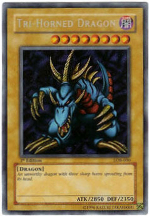 Yu-Gi-Oh Card - LOB-000 - TRI HORNED DRAGON (secret rare holo) **1st Edition**