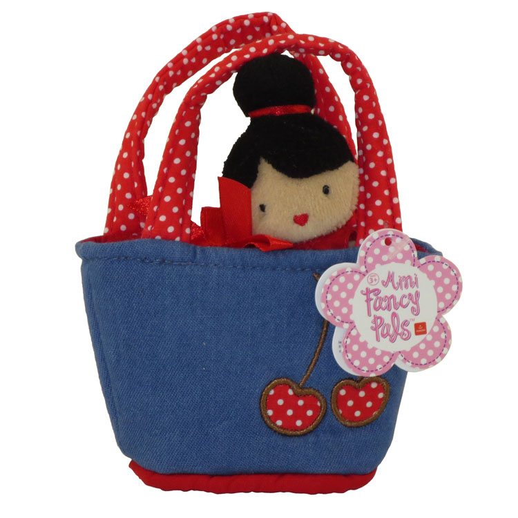 Aurora World Plush - Mini Fancy Pals Doll Carrier - GIRL in Denim with Cherries Carrier (5 inch)