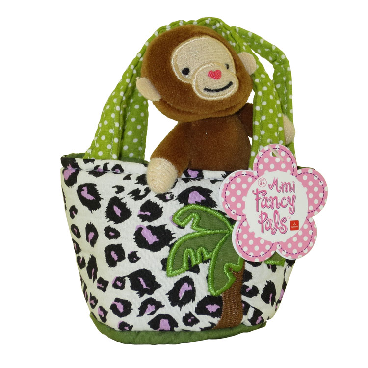 Aurora World Plush - Mini Fancy Pals Pet Carrier - MONKEY in Leopard Print with Palm Tree Carrier (5