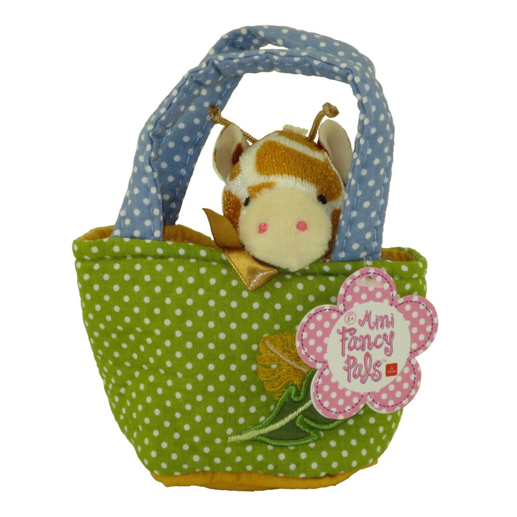 Aurora World Plush - Mini Fancy Pals Pet Carrier - GIRAFFE in Polka Dot with Leaves Carrier (5 inch)