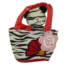 Aurora World Plush - Mini Fancy Pals Pet Carrier - WHITE TIGER in Tiger Print with Red Fan (5 inch)