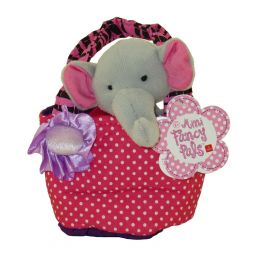 Aurora World Plush - Mini Fancy Pals Pet Carrier - ELEPHANT in Pink Polka Dot Carrier (5 inch)