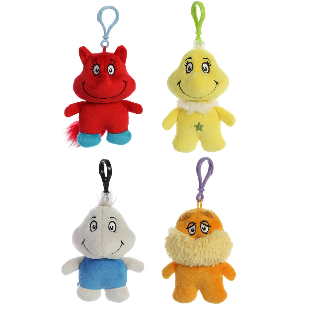 Aurora World Plush - Dr. Seuss - SET OF 4 (Lorax, Fox in Socks, Sneetch & Yertle)(Plastic Key Clips)