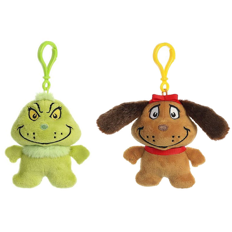 Aurora World Plushes - Dr. Seuss - SET OF 2 (Grinch & Max) (Plastic Key Clips - 4 inch)