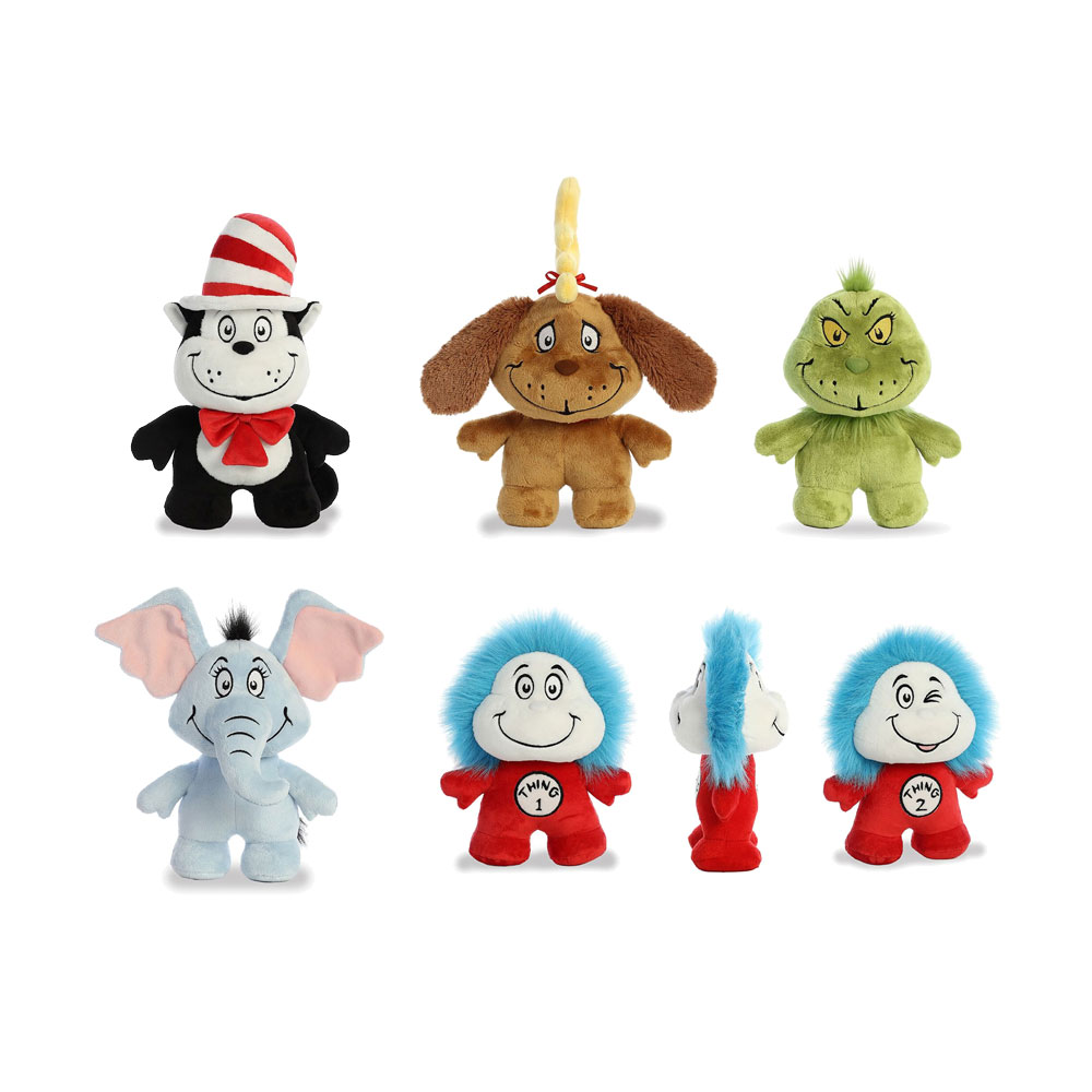 Aurora World Plushes - Dr. Seuss - SET OF 5 DOODS (Grinch, Cat in the Hat, Thing 1 & 2, Horton & Max