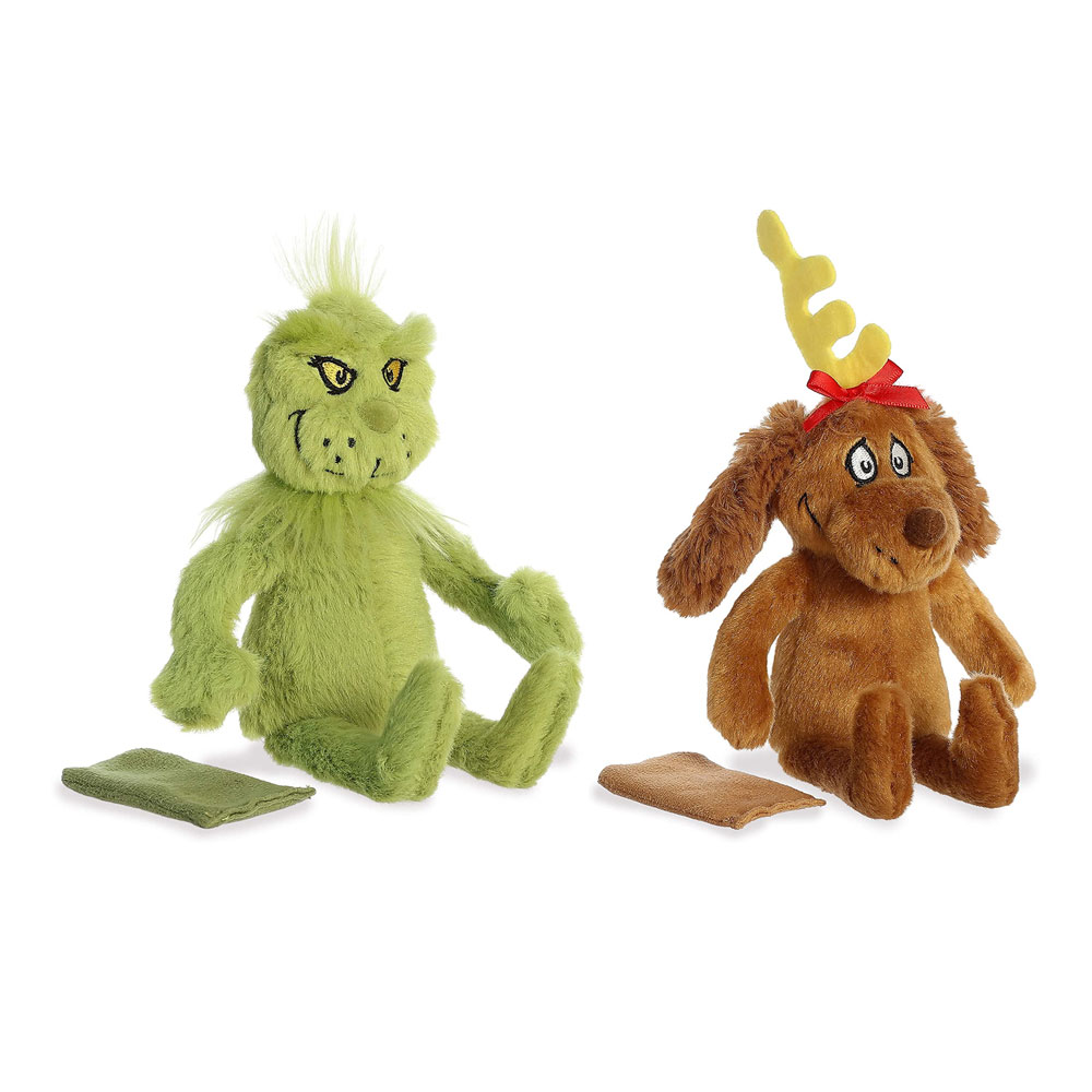 Aurora World Plush Dr. Seuss' The Grinch Shoulderkins - SET OF 2 (The Grinch & Max the Dog)(7 inch)