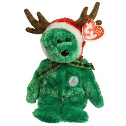 8.5 inch TY Beanie Baby \u201c2002 Holiday Teddy\u201d the Green Reindeer Bear