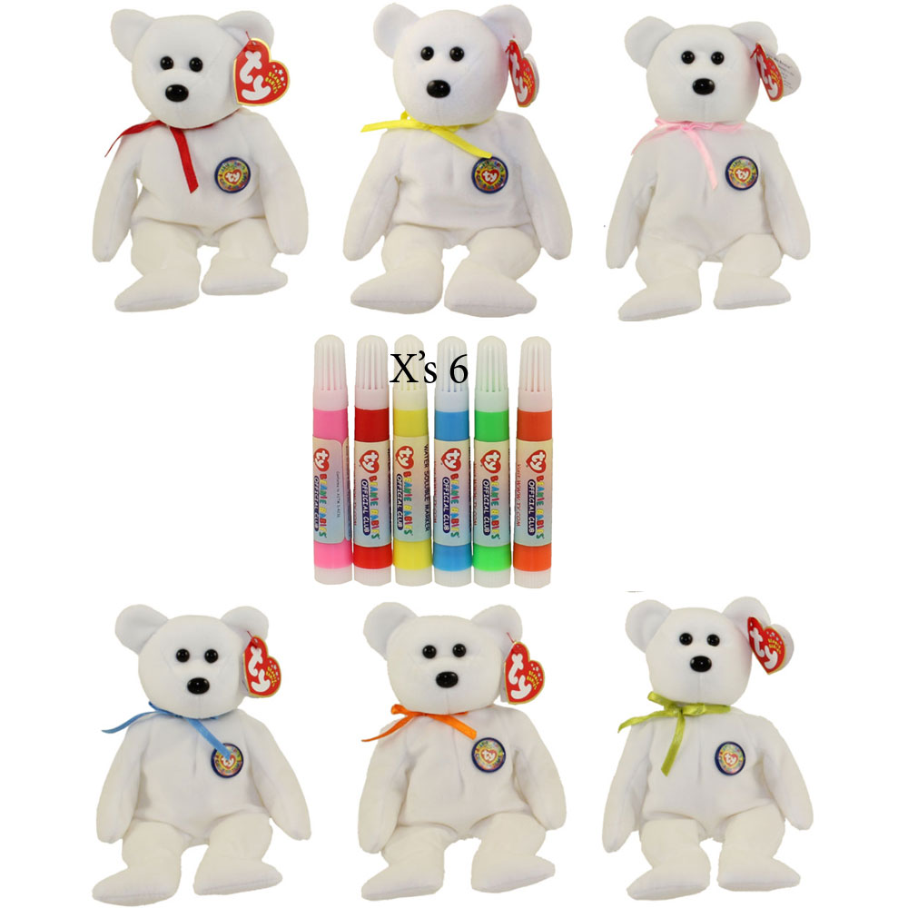 TY Beanie Babies - COLOR ME TEDDY BEARS (Set of 6 Replacements) (7.5 inch)