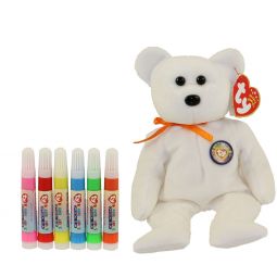 TY Beanie Baby - COLOR ME TEDDY BEAR w/ markers (Orange Ribbon) (7.5 inch)