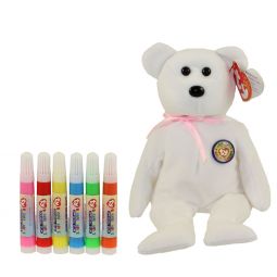TY Beanie Baby - COLOR ME TEDDY BEAR w/ markers (Pink Ribbon) (7.5 inch)