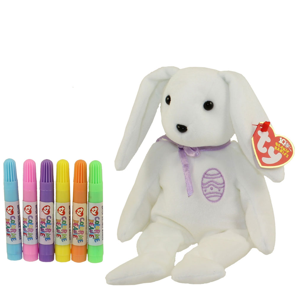 TY Beanie Baby - COLOR ME BUNNY w/ markers (Purple Ribbon & Egg) (7.5 inch)