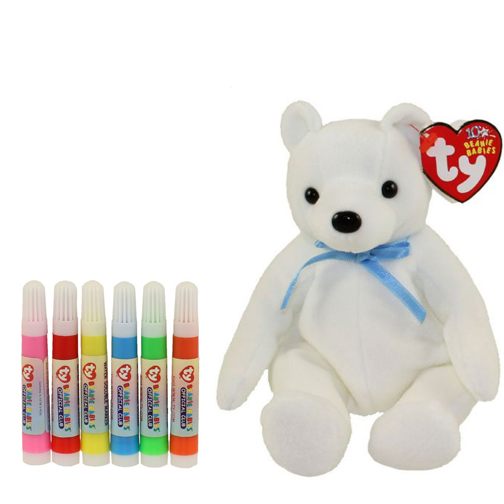 TY Beanie Baby - COLOR ME SMALL BEAR w/ markers (Blue Ribbon) (7.5 inch)
