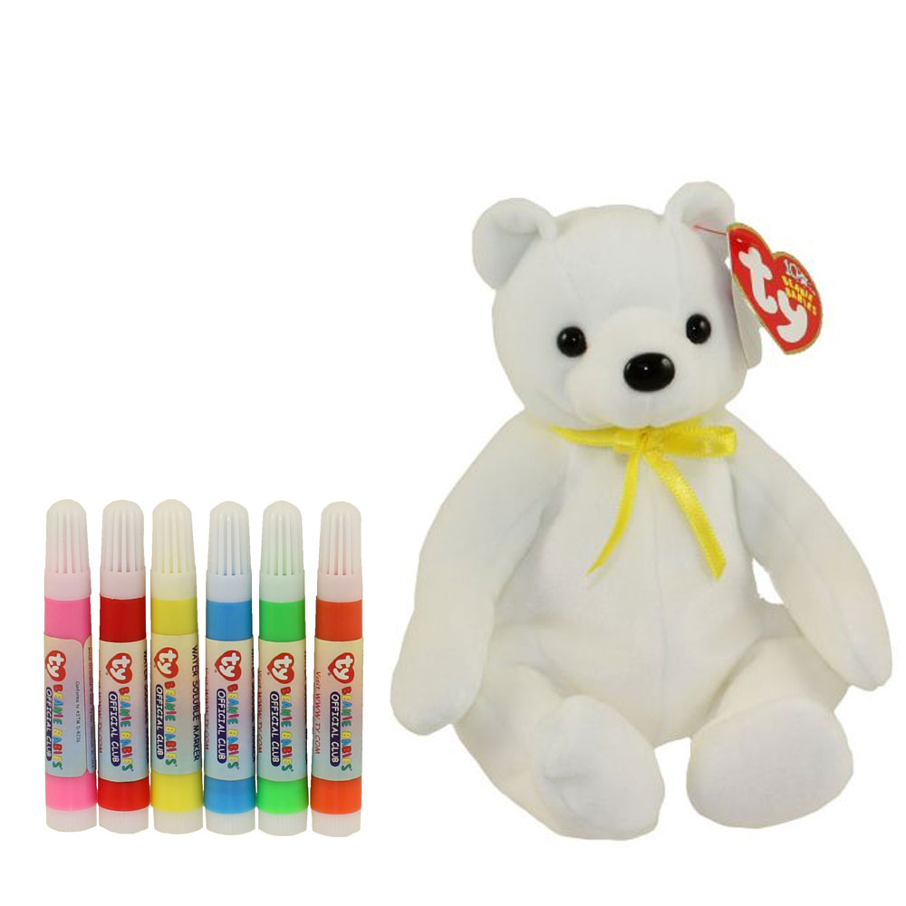 TY Beanie Baby - COLOR ME SMALL BEAR w/ markers (Yellow Ribbon) (7.5 inch)