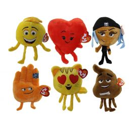 TY Beanie Babies - The Emoji Movie - SET of 6  (6 inch) (Poop, Gene, Cat Heart Eye, Hi 5, Jailbreak