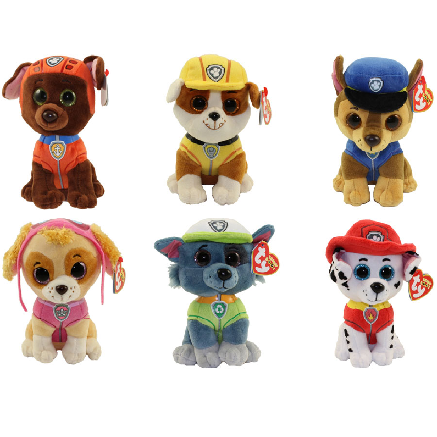 TY Beanie Babies - Paw Patrol - SET of 6 (Chase, Marshall, Rocky, Rubble, Skye & Zuma)