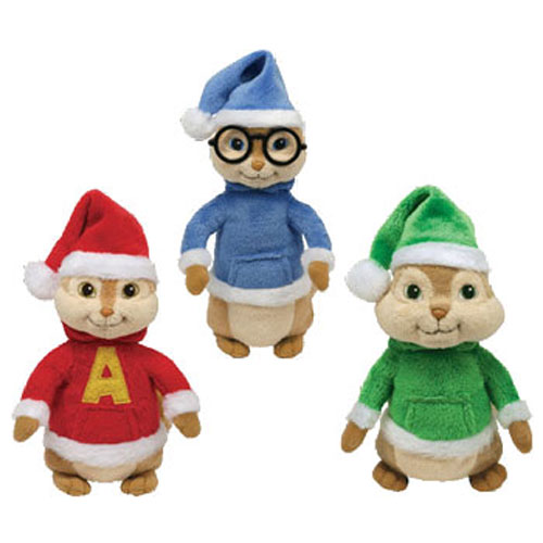 TY Beanie Babies - ALVIN & THE CHIPMUNKS (Set of 3 - Alvin, Simon & Theodore w/ Holiday Hats)