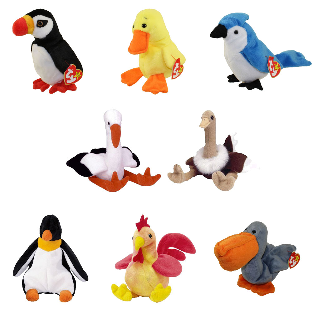 TY Beanie Babies - BIRDS #2 (Set of 8)(Puffer, Quackers, Scoop, Stilts, Waddle, Strut +2)(5.5-6.5 in