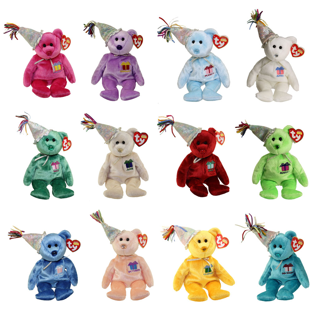 TY Beanie Babies BIRTHDAY Bears With Hats Set Of 12 Months 9 5 Inch TY Beanie Babies BIRTHDAY Bears With Hats Set Of 12 Months 9 5 Inch