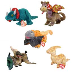 TY Beanie Babies - DINOSAURS & DRAGONS (Set of 5)(Hornsly, Scorch, Slayer, Swoop, Tooter)(6-9.5 in)