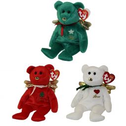 TY Beanie Babies - SET OF 3 GIFT BEARS (Red, White & Green)(Hallmark Gold Crown Exclusives)(8 inch)