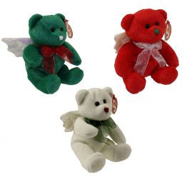 TY Beanie Babies - SET OF 3 HARK ANGEL BEARS (Red, Green & White)