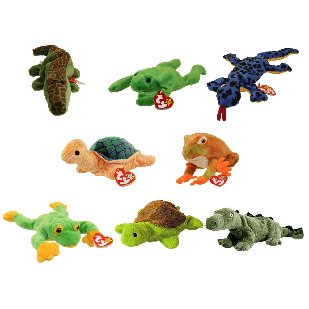 TY Beanie Babies - REPTILES & AMPHIBIANS (Set of 8)(Ally, Legs, Lizzy, Prince, Swampy +3)(6.5-13 in)