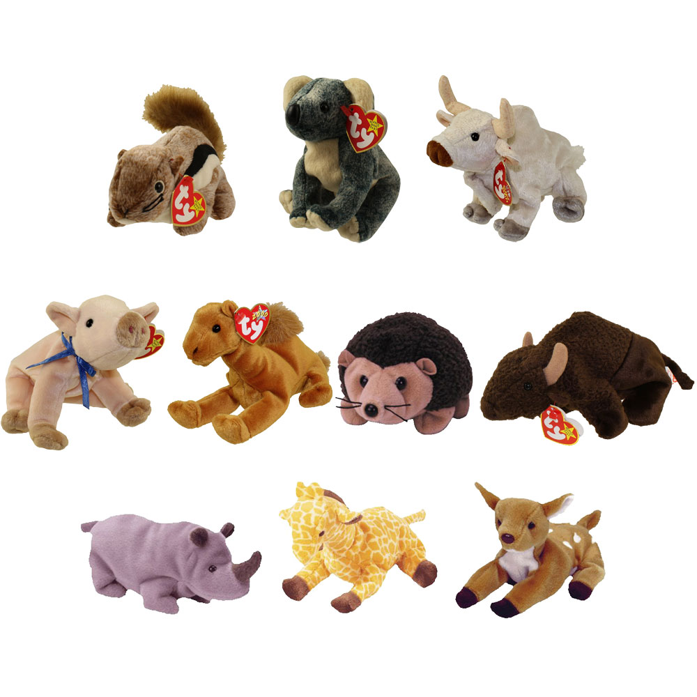 TY Beanie Babies - WILD ANIMALS #2 (Set of 10)(Chipper, Knuckles, Niles, Roam, Spike +5)(5-7 inch)