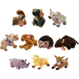 TY Beanie Babies - WILD ANIMALS #2 (Set of 10)(Chipper, Knuckles, Niles, Roam, Spike +5)(5-7 inch)