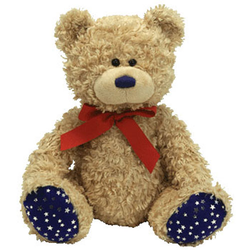 TY Beanie Buddy - INDEPENDENCE the Bear (Blue Nose - Red Bow) (12 inch)