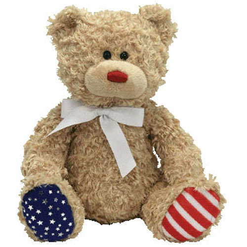 TY Beanie Buddy - INDEPENDENCE the Bear (Red Nose - White Bow) (12 inch)