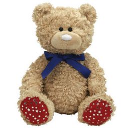 TY Beanie Buddy - INDEPENDENCE the Bear (White Nose - Blue Bow) (12 inch)