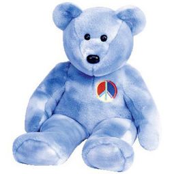 TY Beanie Buddy - PEACE the Bear (Blue Version) (14 inch)