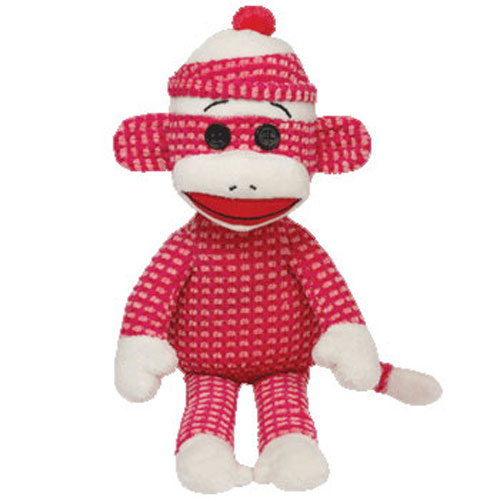 TY Beanie Buddy - SOCK MONKEY (Pink Quilted) (Medium - 16 inch)