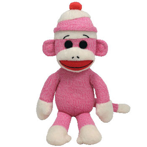 TY Beanie Buddy - SOCKS the Sock Monkey (Pink) (Medium - 16 inch)