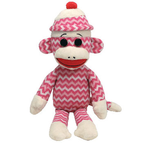 TY Beanie Buddy - SOCKS the Sock Monkey (Pink & White Zig Zag) (Medium - 16 inch)