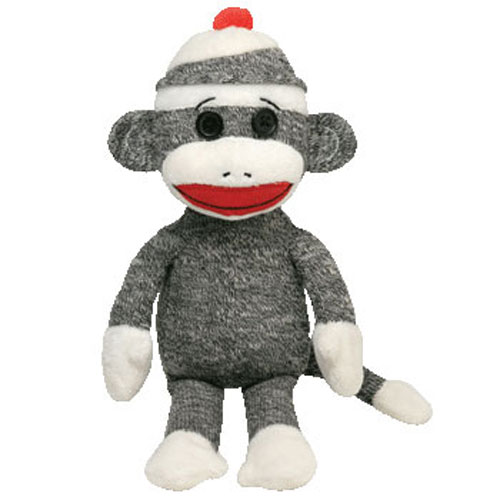 TY Beanie Buddy - SOCKS the Sock Monkey (Grey) (Medium - 16 inch)
