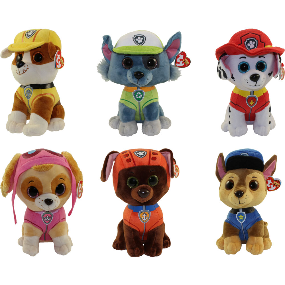 TY Beanie Buddies - SET of 6 (Paw Patrol) (10 inch) (Chase, Marshall, Rocky, Rubble, Skye & Zuma)