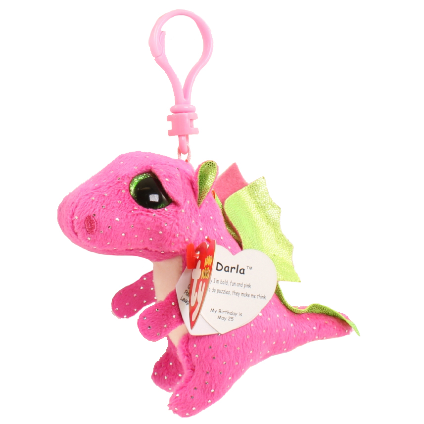TY Beanie Boos - DARLA the Pink Dragon (Glitter Eyes) (Plastic Key Clip)