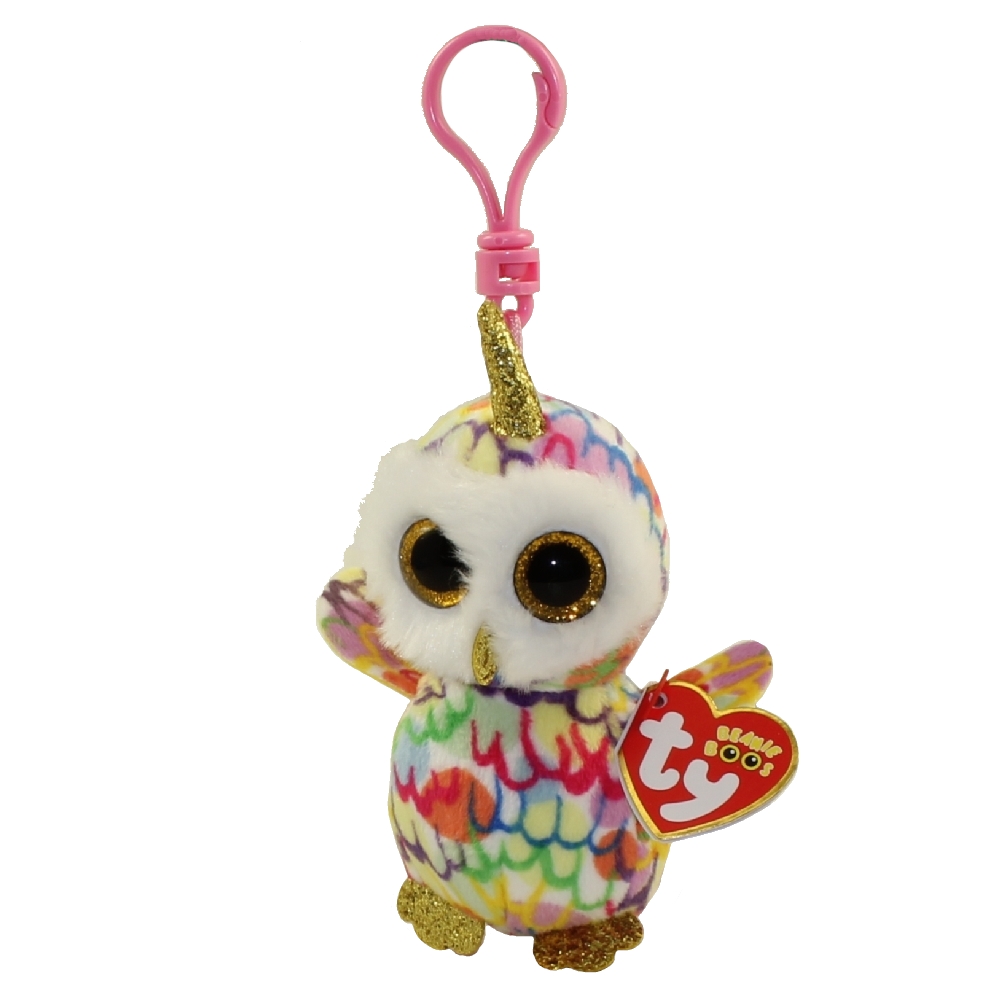 TY Beanie Boos - ENCHANTED the UniOwl (Glitter Eyes) (Plastic Key Clip - 3 inch): BBToyStore.com