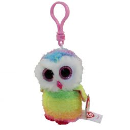 TY Beanie Boos - OWEN the Owl (Glitter Eyes) (Plastic Key Clip) *New Bright Colors*