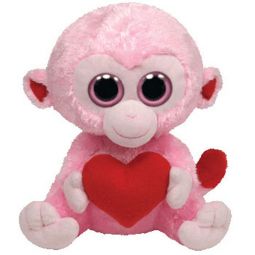 TY Beanie Boos - JULEP the Pink Monkey with Heart (Solid Eye Color) (Medium Size - 9 inch)