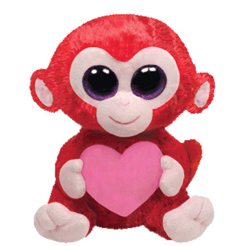 TY Beanie Boos - CHARMING the Red Monkey with Heart (Glitter Eyes) (Regular Size - 6 inch)