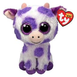 TY Beanie Boos - ETHEL the Purple & White Cow (Glitter Eyes)(Regular Size - 6 inch)